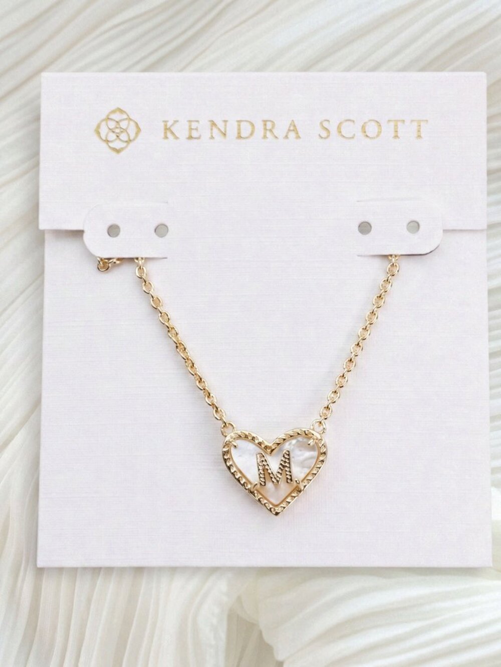 Ari Heart Letter M Gold Mother-of-Pearl Necklace by Kendra Scott